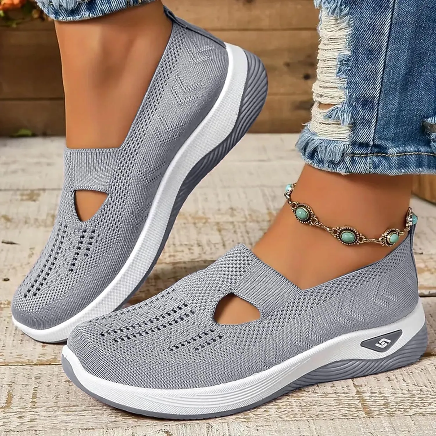 Walking Shoes for Women, Womens Slip On Sneakers Breathable Mesh Orthopedic Shoes Arch Support Non-Slip Sneakers