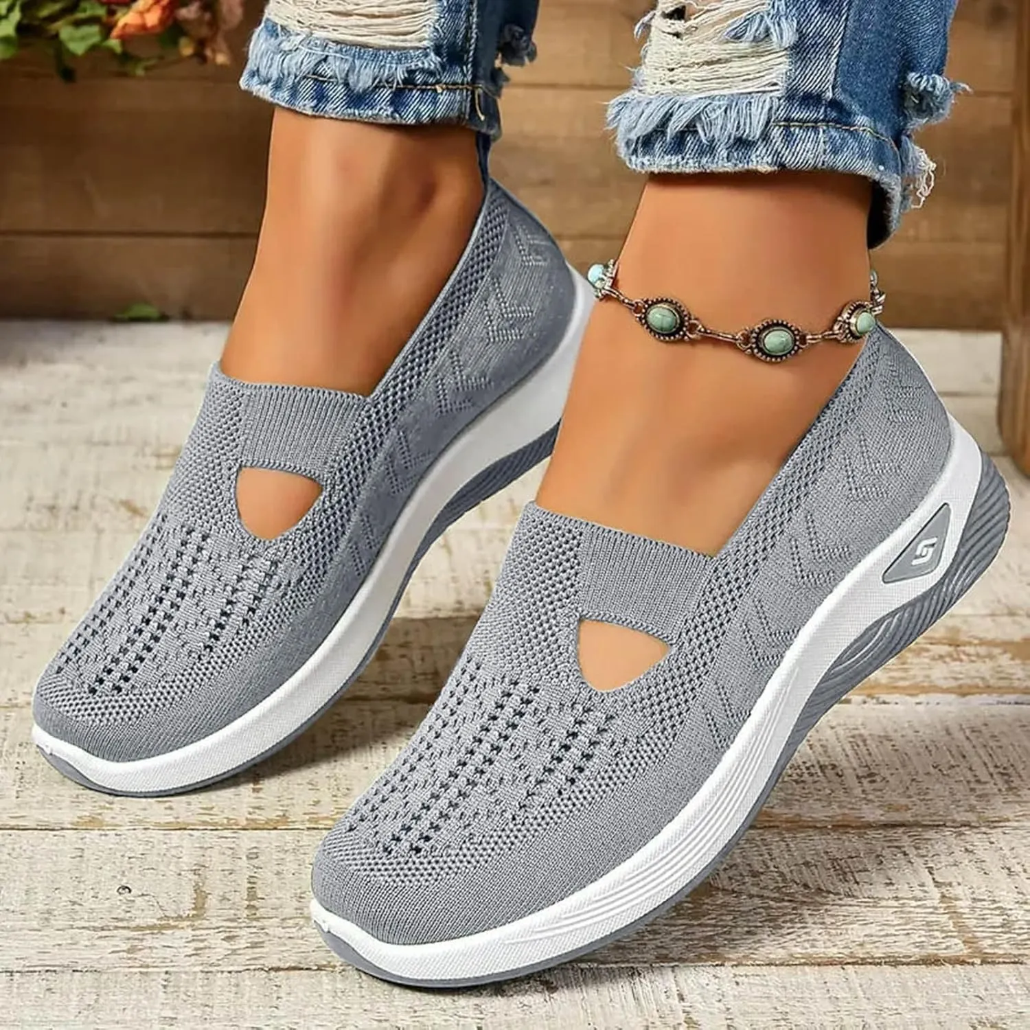Walking Shoes for Women, Womens Slip On Sneakers Breathable Mesh Orthopedic Shoes Arch Support Non-Slip Sneakers