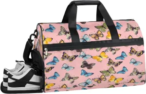 Watercolor Butterfly Sports Gym Bag with Wet Pocket & Shoes Compartment Waterproof Workout Duffel Bag for Women and Men Weekender Overnight Duffle Bag Travel Carry-on Tote