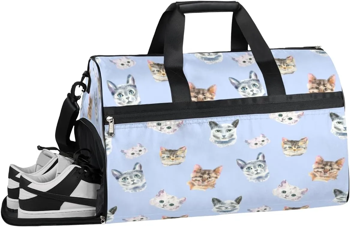 Watercolor Cats Sports Gym Bag with Wet Pocket & Shoes Compartment Waterproof Workout Duffel Bag for Women and Men Weekender Overnight Duffle Bag Travel Carry-on Tote