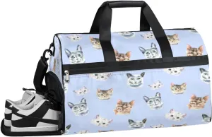 Watercolor Cats Sports Gym Bag with Wet Pocket & Shoes Compartment Waterproof Workout Duffel Bag for Women and Men Weekender Overnight Duffle Bag Travel Carry-on Tote
