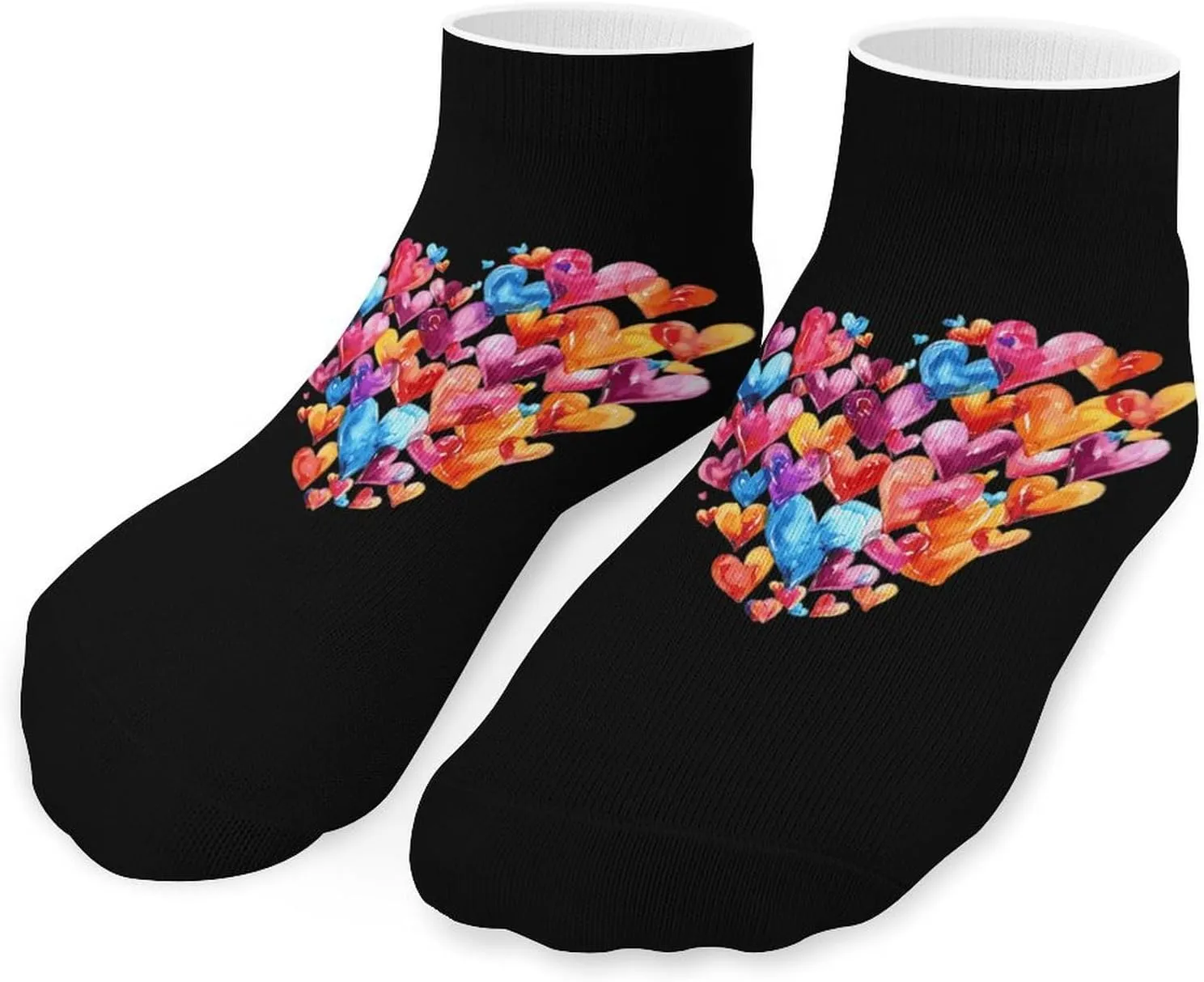Watercolor Colorful Heart Cute Ankle Socks 1 Pairs Low Cut No Show Sock Breathable Stocking for Men Women