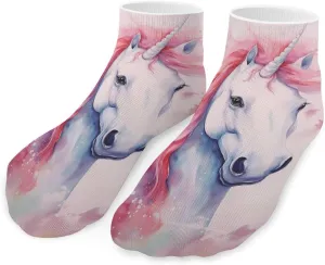 Watercolor Unicorrn Cute Ankle Socks 1 Pairs Low Cut No Show Sock Breathable Stocking for Men Women