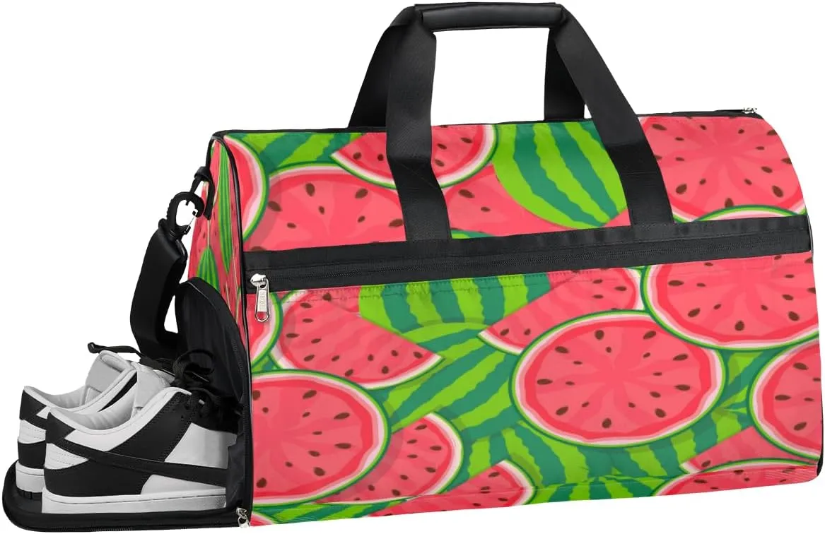Watermelon Summer Fruit Sports Gym Bag with Wet Pocket & Shoes Compartment Waterproof Workout Duffel Bag for Women and Men Weekender Overnight Duffle Bag Travel Carry-on Tote