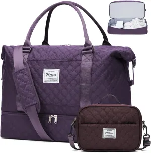 Weekender Bags for Women, Carry on Overnight Weekend Travel Duffel Bag with Shoes Compartment &Toiletry Bag, Personal Item Bag for Travel Business Trips Sport Hospital