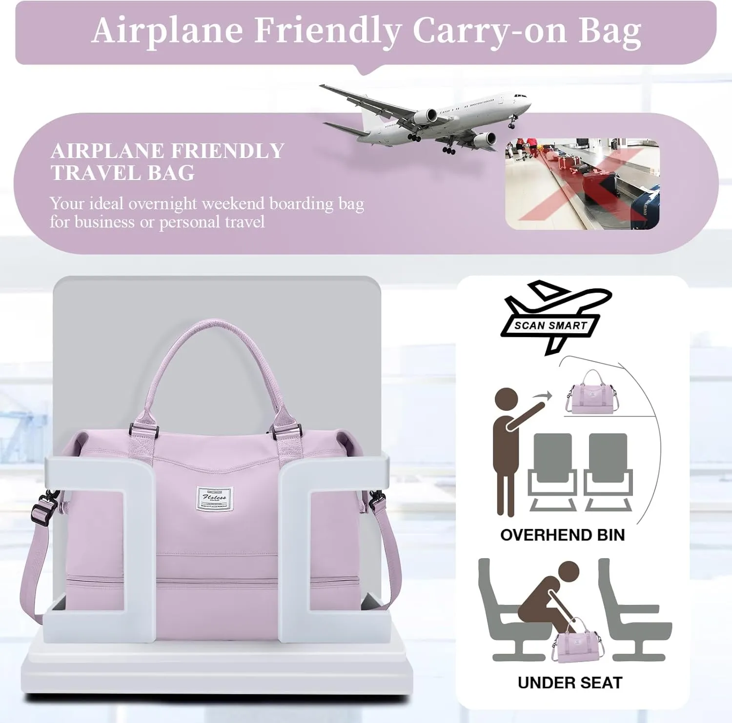 Weekender Bags for Women,Personal Item Travel Bag with Shoes Compartment,Overnight Travel Duffel Bag with Toiletry Bag, Purple, Large, Set(travel Bag toiletry Bag)
