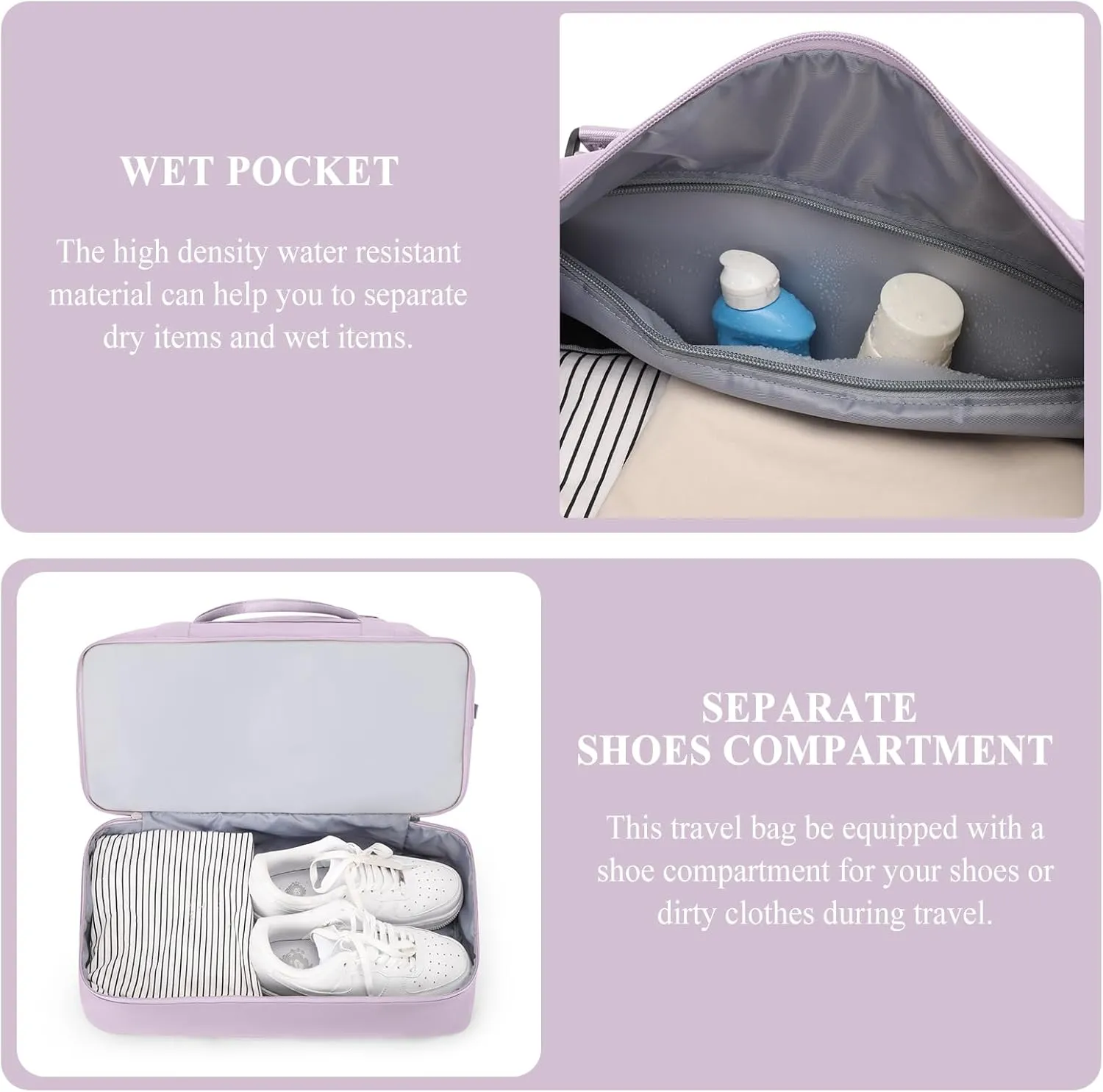 Weekender Bags for Women,Personal Item Travel Bag with Shoes Compartment,Overnight Travel Duffel Bag with Toiletry Bag, Purple, Large, Set(travel Bag toiletry Bag)