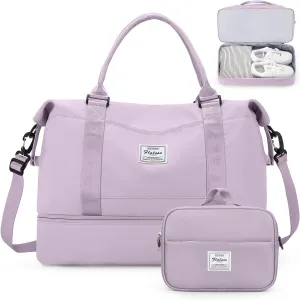 Weekender Bags for Women,Personal Item Travel Bag with Shoes Compartment,Overnight Travel Duffel Bag with Toiletry Bag, Purple, Large, Set(travel Bag toiletry Bag)