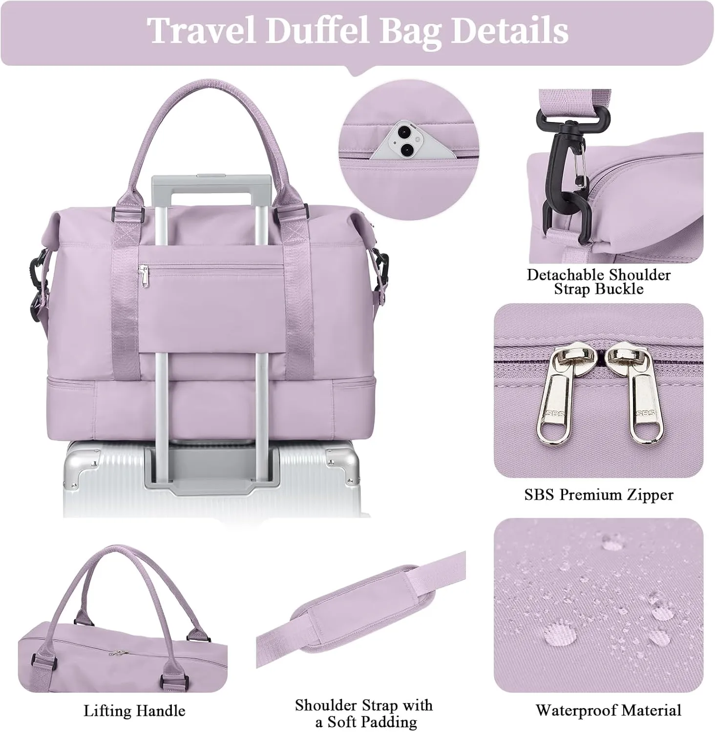 Weekender Bags for Women,Personal Item Travel Bag with Shoes Compartment,Overnight Travel Duffel Bag with Toiletry Bag, Purple, Large, Set(travel Bag toiletry Bag)