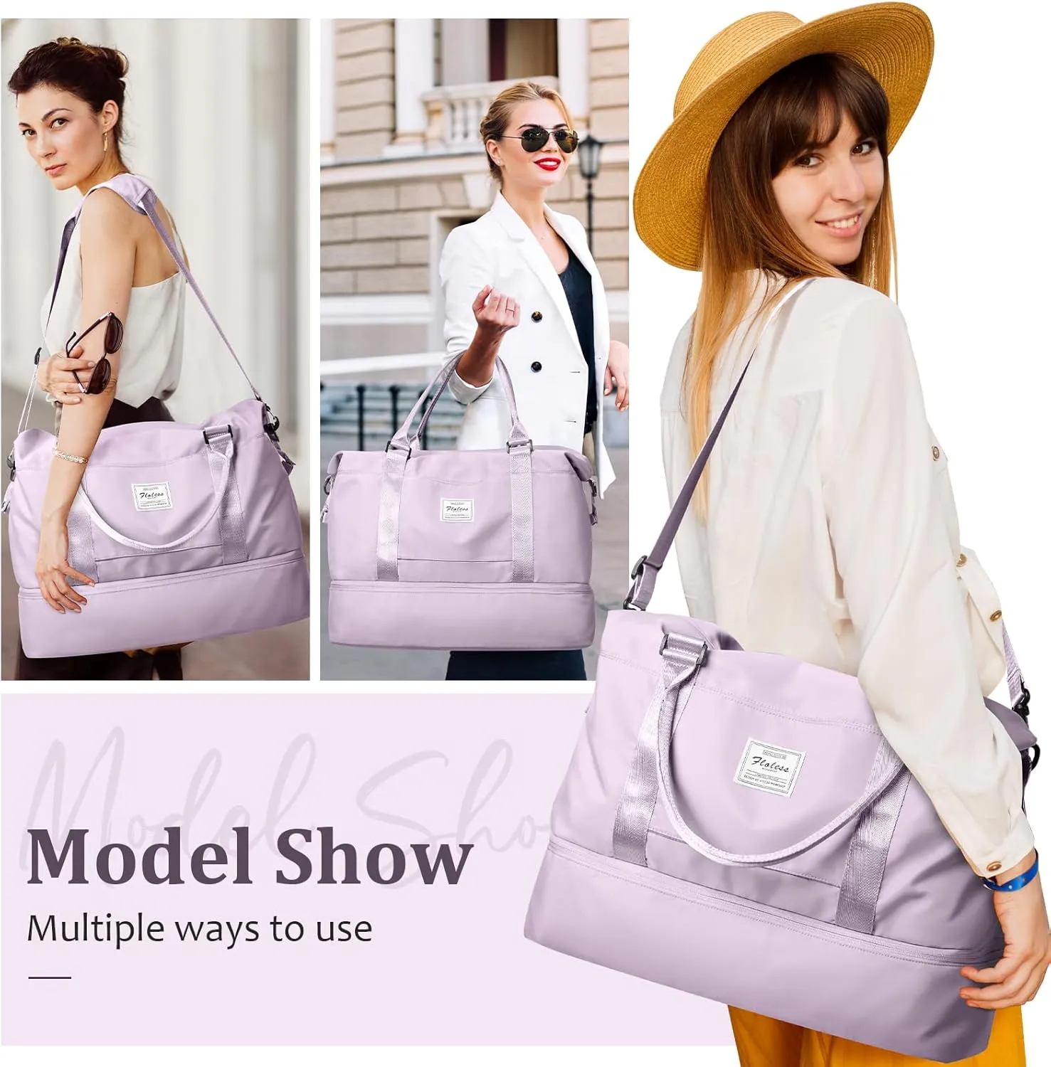 Weekender Bags for Women,Personal Item Travel Bag with Shoes Compartment,Overnight Travel Duffel Bag with Toiletry Bag, Purple, Large, Set(travel Bag toiletry Bag)