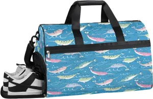 Whale Design Sports Gym Bag with Wet Pocket & Shoes Compartment Waterproof Workout Duffel Bag for Women and Men Weekender Overnight Duffle Bag Travel Carry-on Tote