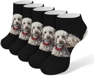 White Poodle Dog 5 Pairs Low Cut Ankle Socks for Men Women Athletic Running Socks No Show Breathable