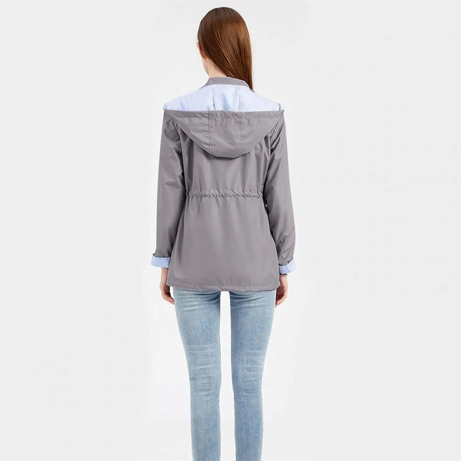Wkishenl Rain Coat for Women Waterproof with Hood Active Outdoor Rain Jacket Solid Lightweight Zip Up Lace Up Fall Raincoat