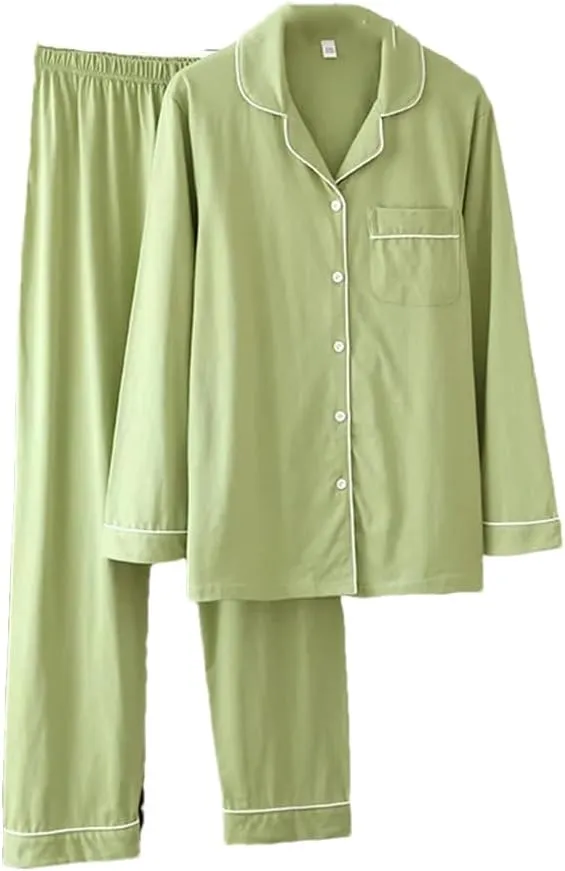 Woman Spring And Autumn Cotton Knitted Pajamas Suit Long-Sleeved Trousers Two-Piece Suit Home