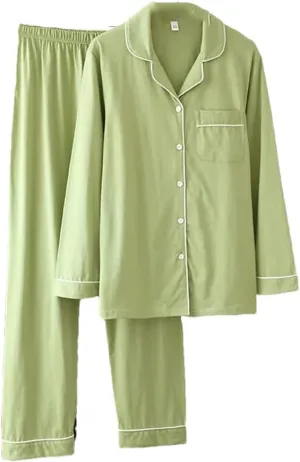 Woman Spring And Autumn Cotton Knitted Pajamas Suit Long-Sleeved Trousers Two-Piece Suit Home