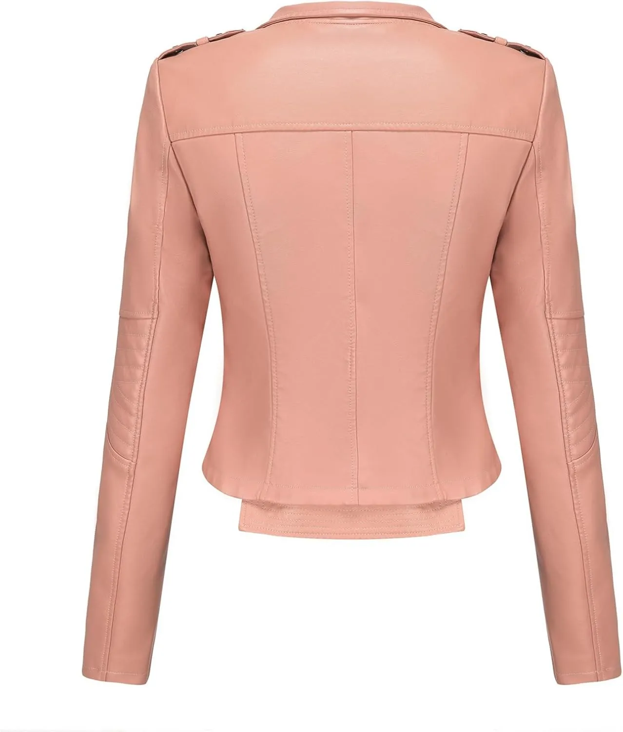 Women PU Leather Cropped Jacket Zip Up Moto Biker Coat Rivets Bomber Outerwear