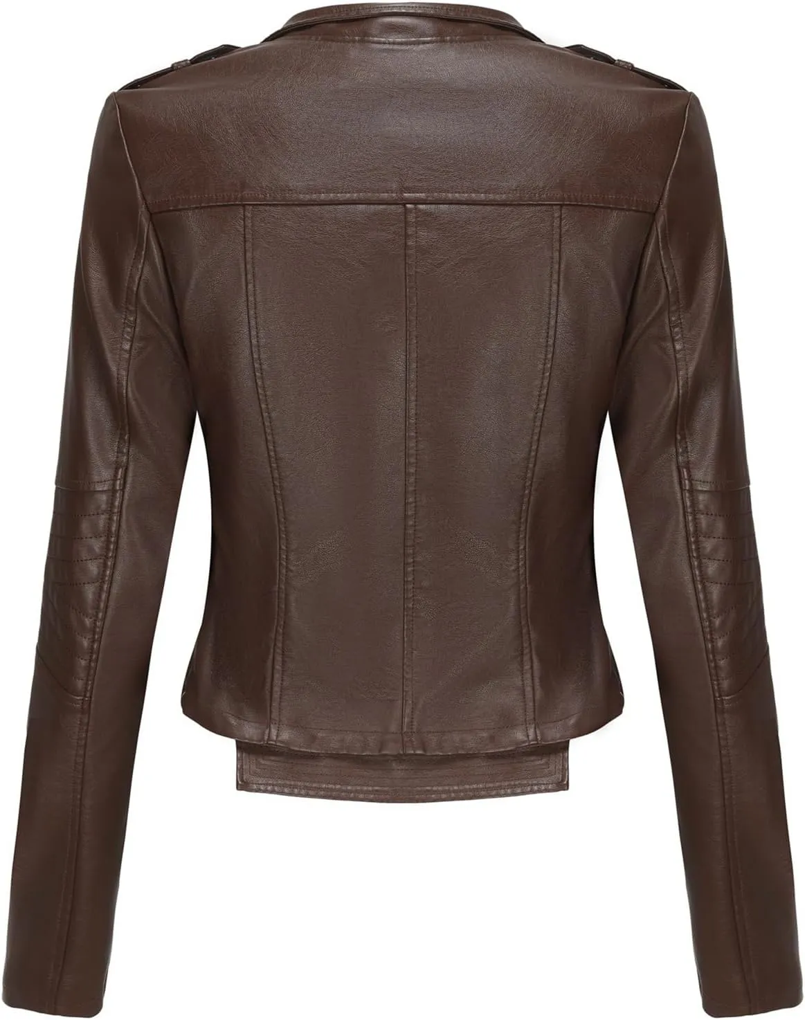 Women PU Leather Cropped Jacket Zip Up Moto Biker Coat Rivets Bomber Outerwear