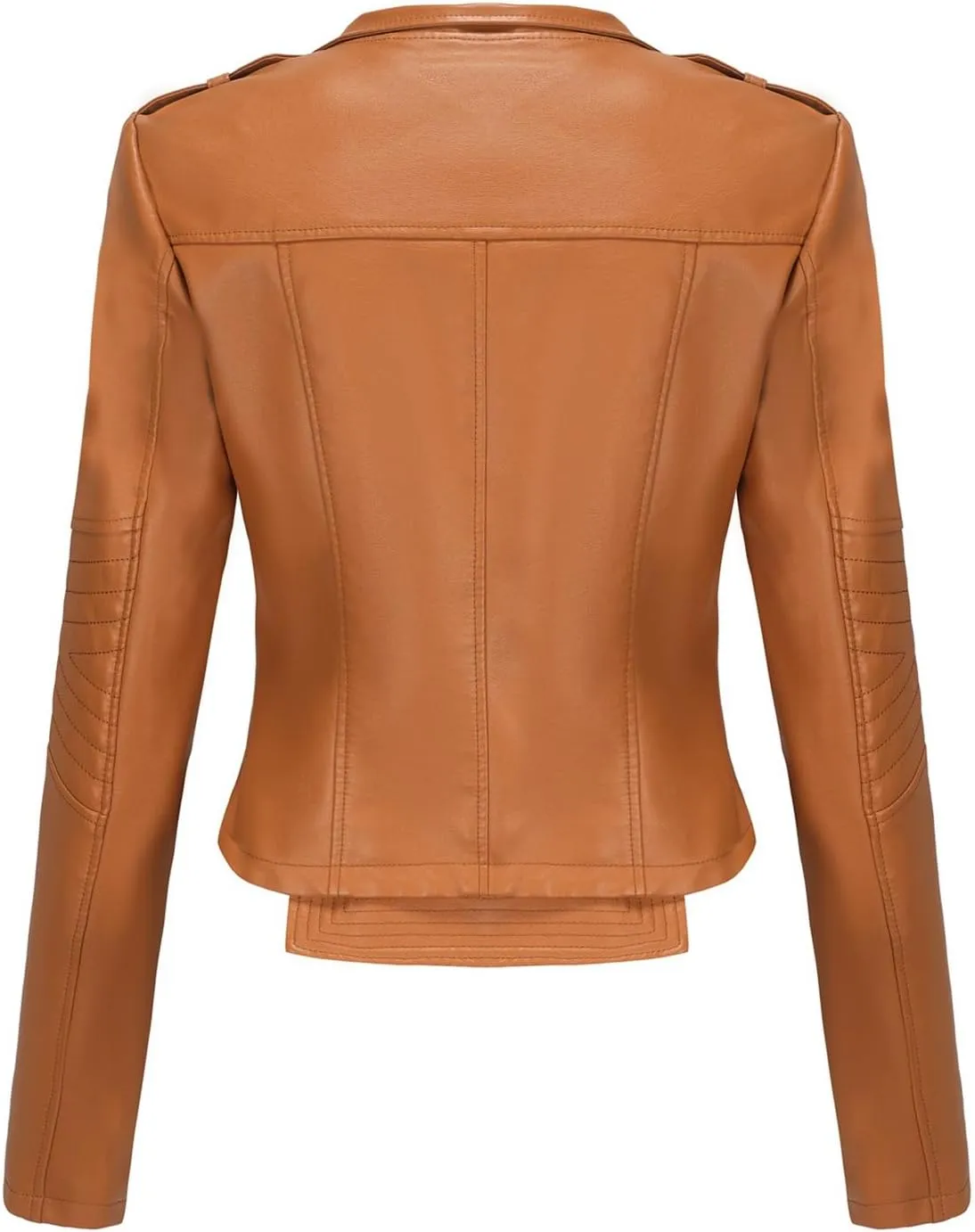 Women PU Leather Cropped Jacket Zip Up Moto Biker Coat Rivets Bomber Outerwear