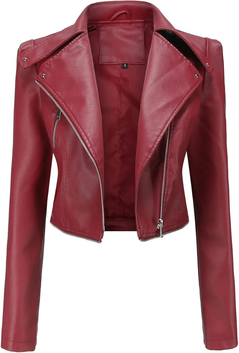 Women's Biker Moto Leather Jacket, Detachable Hem Zip Up PU Coat Jacket Outerwear