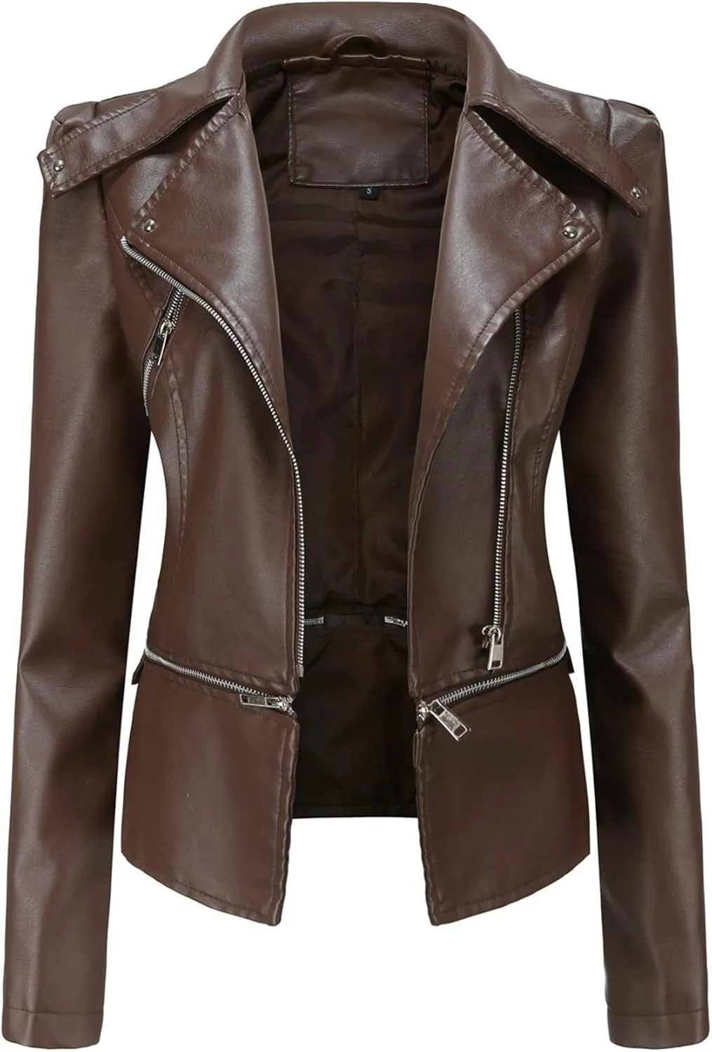 Women's Biker Moto Leather Jacket, Detachable Hem Zip Up PU Coat Jacket Outerwear