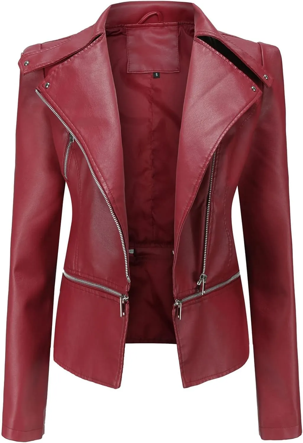 Women's Biker Moto Leather Jacket, Detachable Hem Zip Up PU Coat Jacket Outerwear