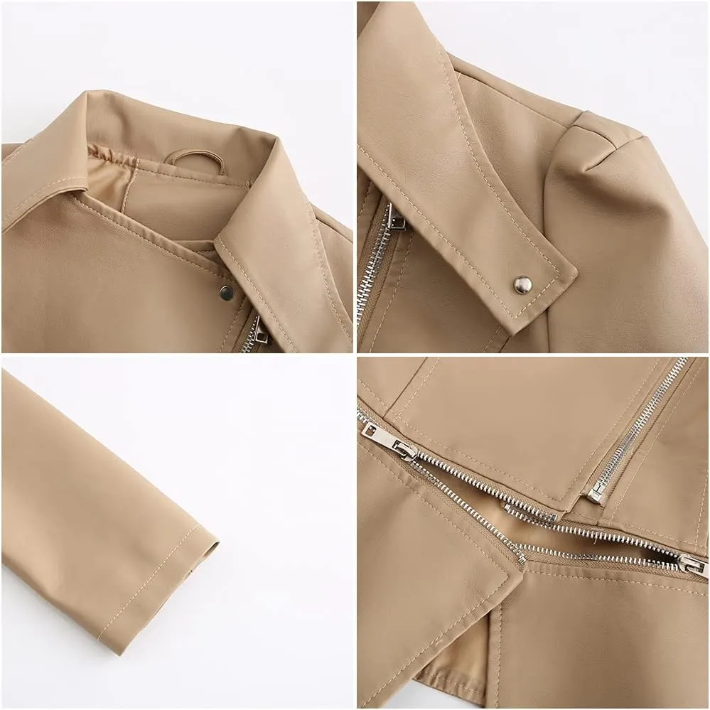 Women's Biker Moto Leather Jacket, Detachable Hem Zip Up PU Coat Jacket Outerwear