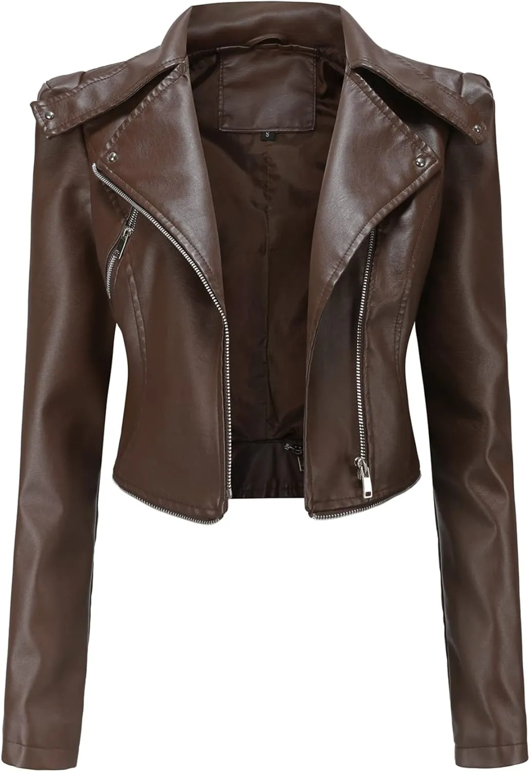 Women's Biker Moto Leather Jacket, Detachable Hem Zip Up PU Coat Jacket Outerwear