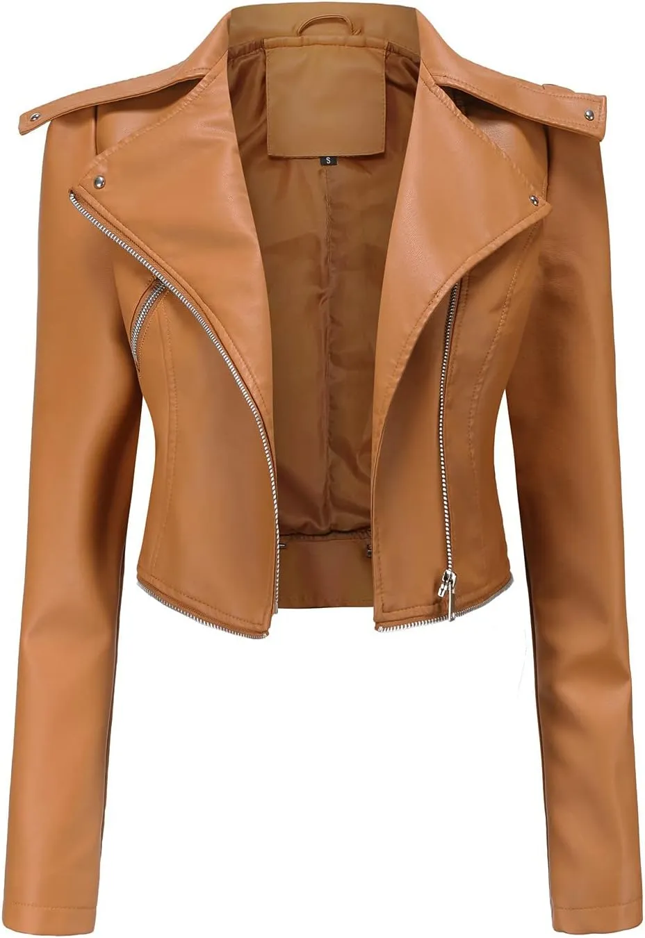 Women's Biker Moto Leather Jacket, Detachable Hem Zip Up PU Coat Jacket Outerwear