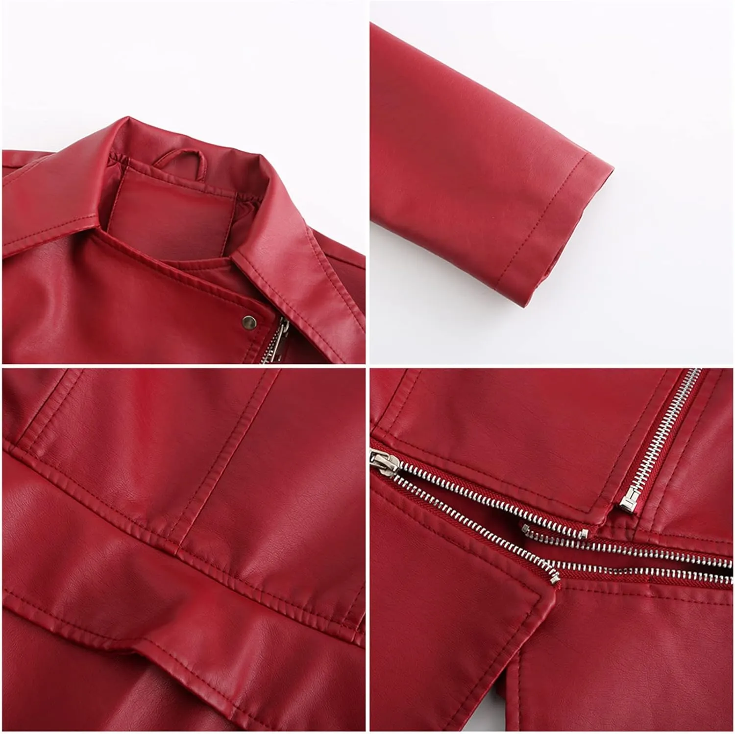 Women's Biker Moto Leather Jacket, Detachable Hem Zip Up PU Coat Jacket Outerwear