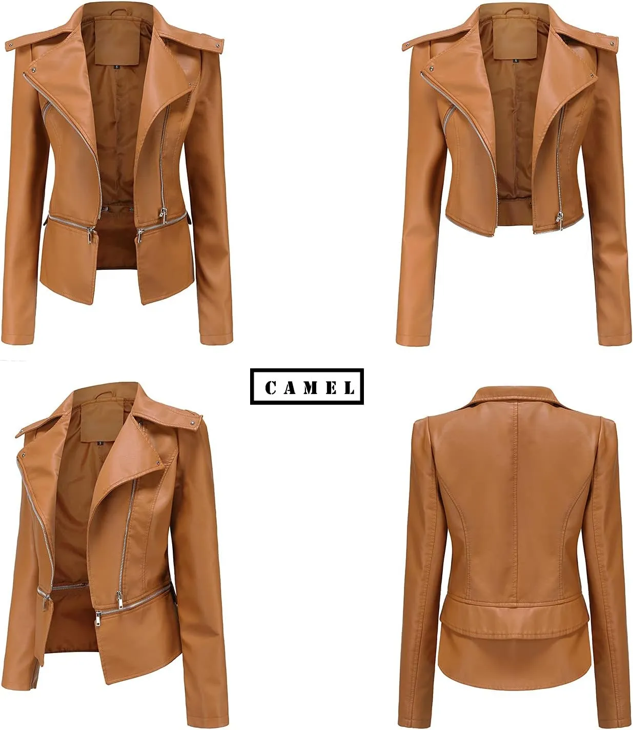Women's Biker Moto Leather Jacket, Detachable Hem Zip Up PU Coat Jacket Outerwear