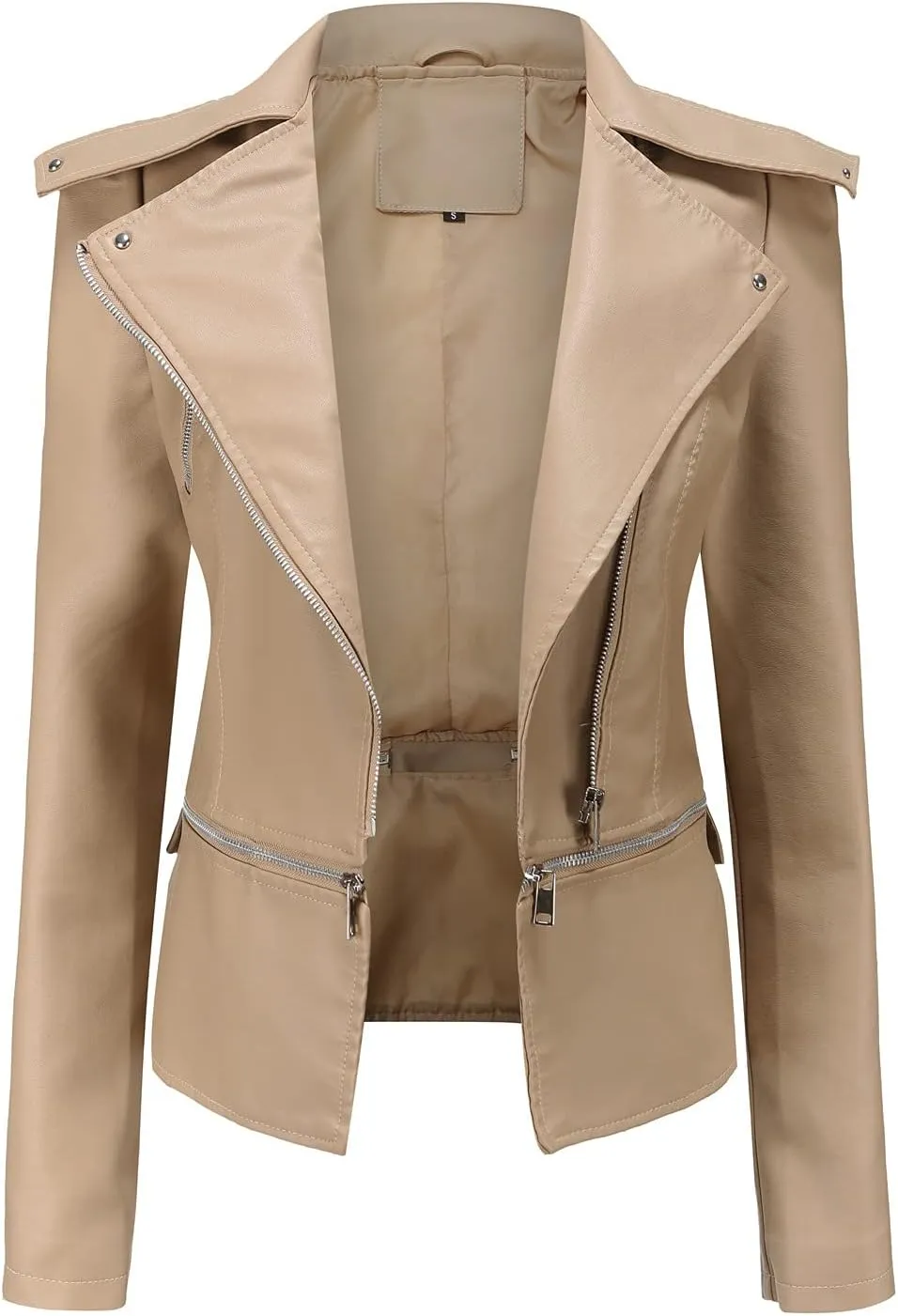 Women's Biker Moto Leather Jacket, Detachable Hem Zip Up PU Coat Jacket Outerwear