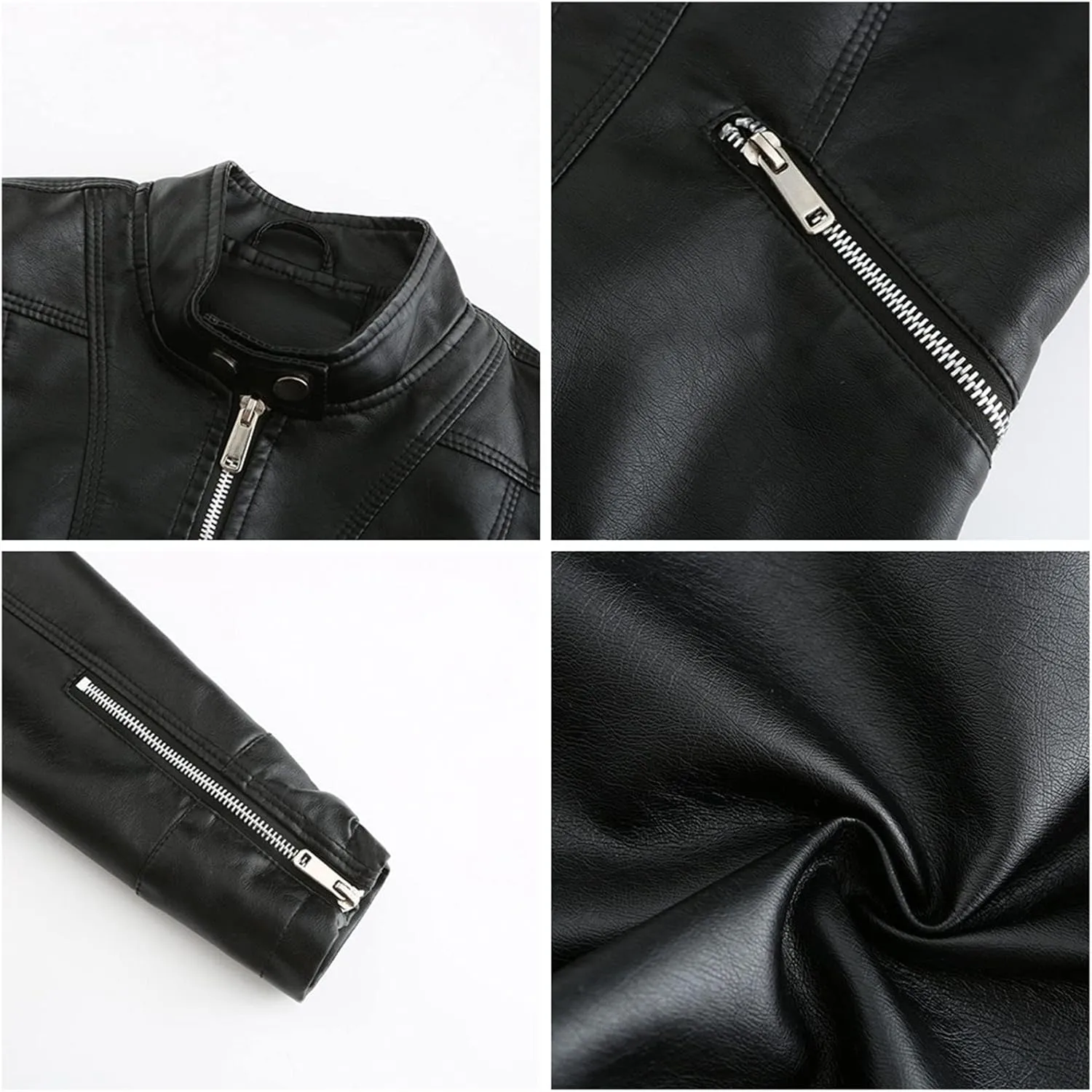 Women's Biker Moto Leather Jacket, PU Slim Short Zip Up Coat Jacket Outerwear