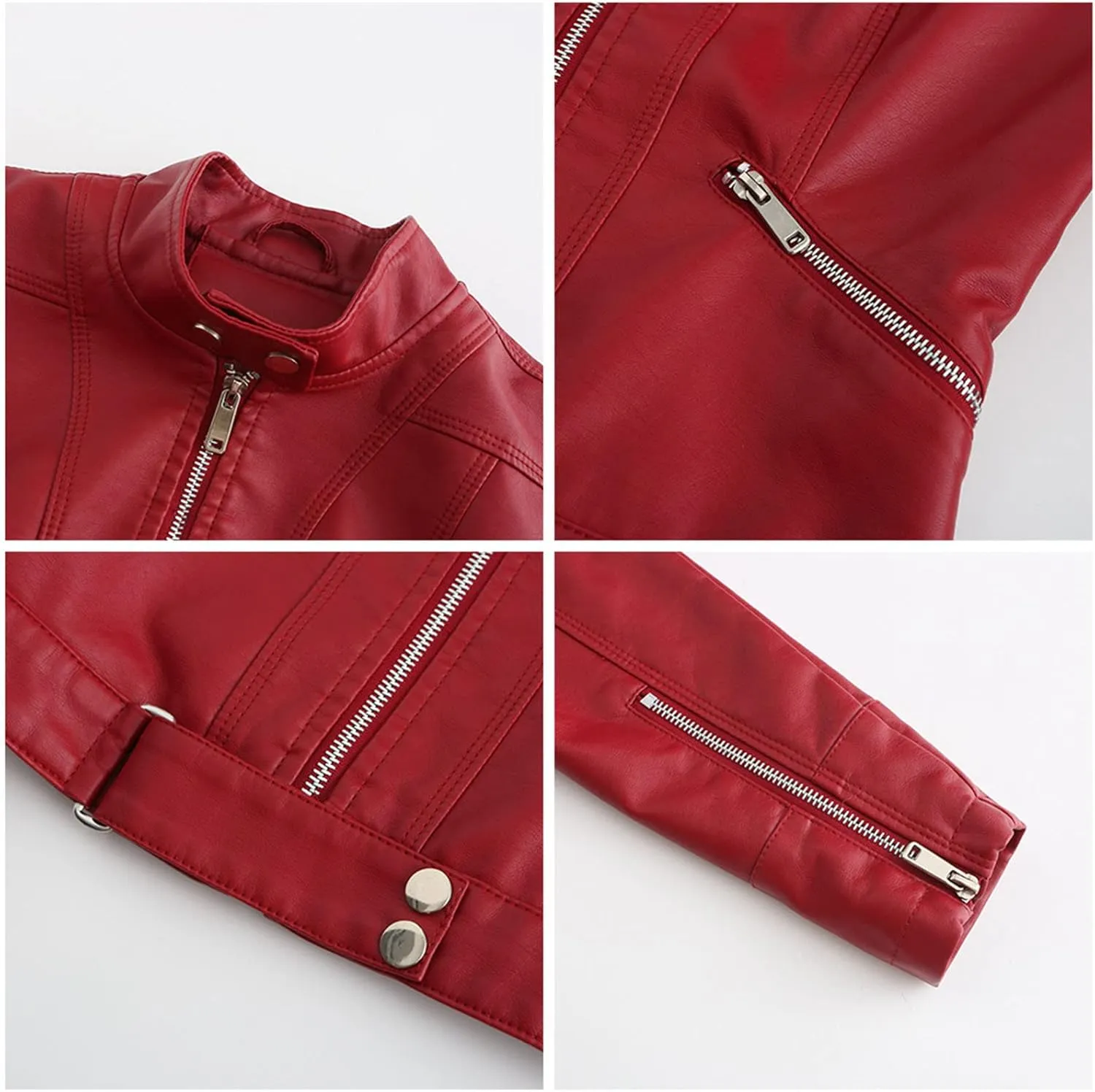 Women's Biker Moto Leather Jacket, PU Slim Short Zip Up Coat Jacket Outerwear