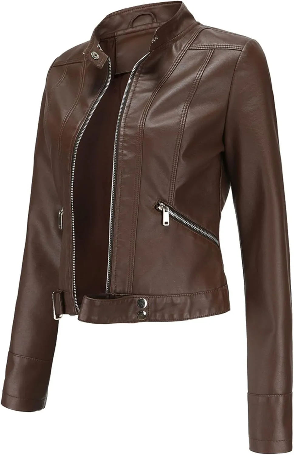 Women's Biker Moto Leather Jacket, PU Slim Short Zip Up Coat Jacket Outerwear
