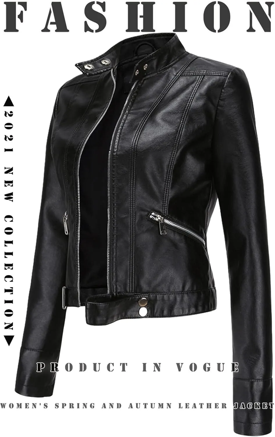 Women's Biker Moto Leather Jacket, PU Slim Short Zip Up Coat Jacket Outerwear