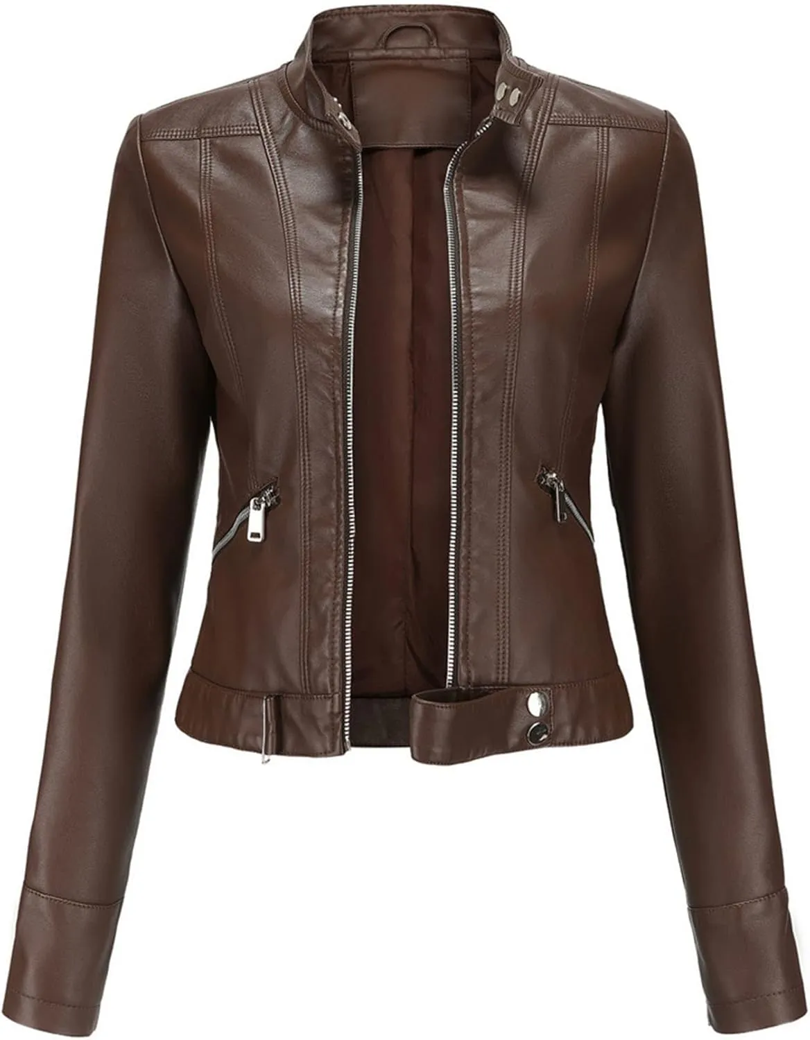 Women's Biker Moto Leather Jacket, PU Slim Short Zip Up Coat Jacket Outerwear