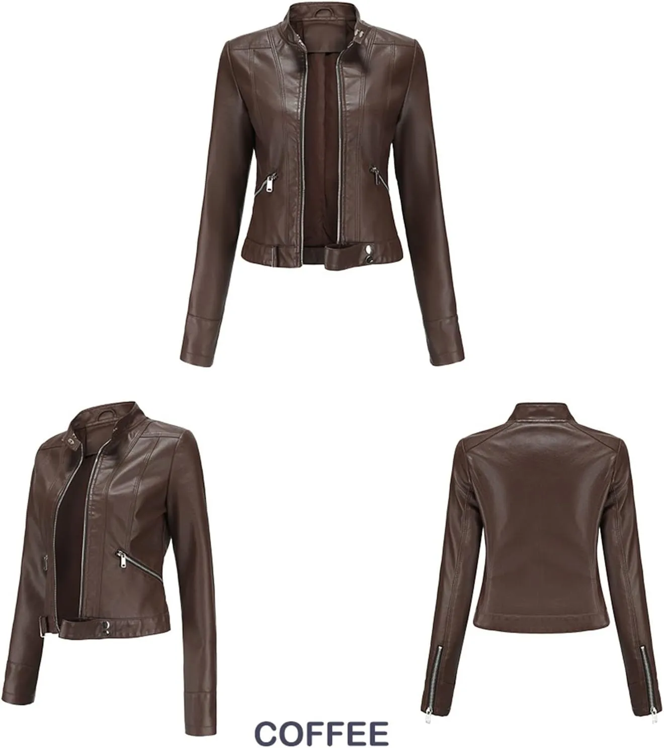 Women's Biker Moto Leather Jacket, PU Slim Short Zip Up Coat Jacket Outerwear