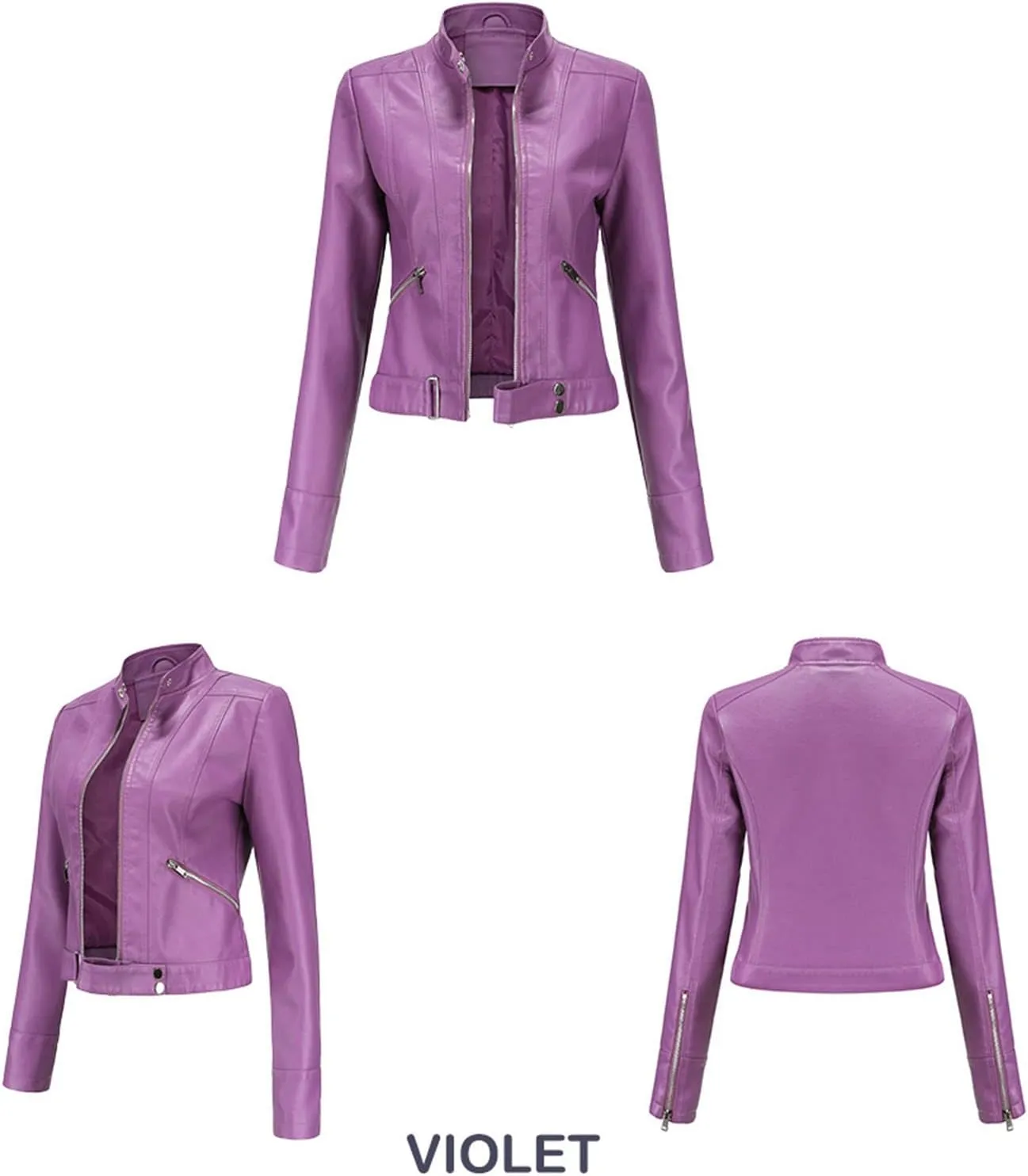 Women's Biker Moto Leather Jacket, PU Slim Short Zip Up Coat Jacket Outerwear