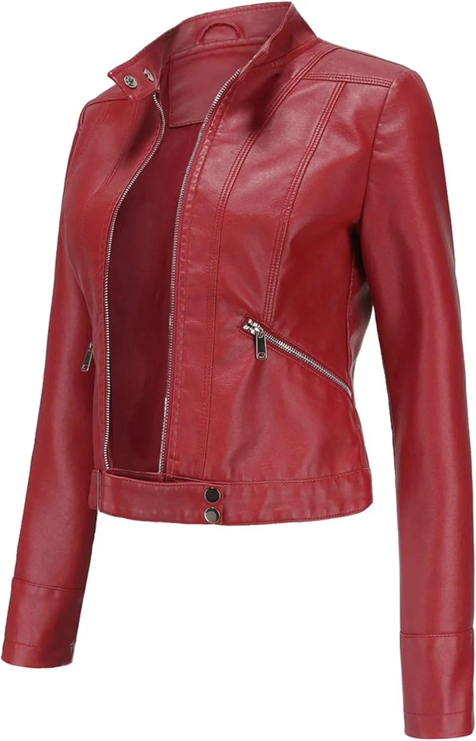 Women's Biker Moto Leather Jacket, PU Slim Short Zip Up Coat Jacket Outerwear