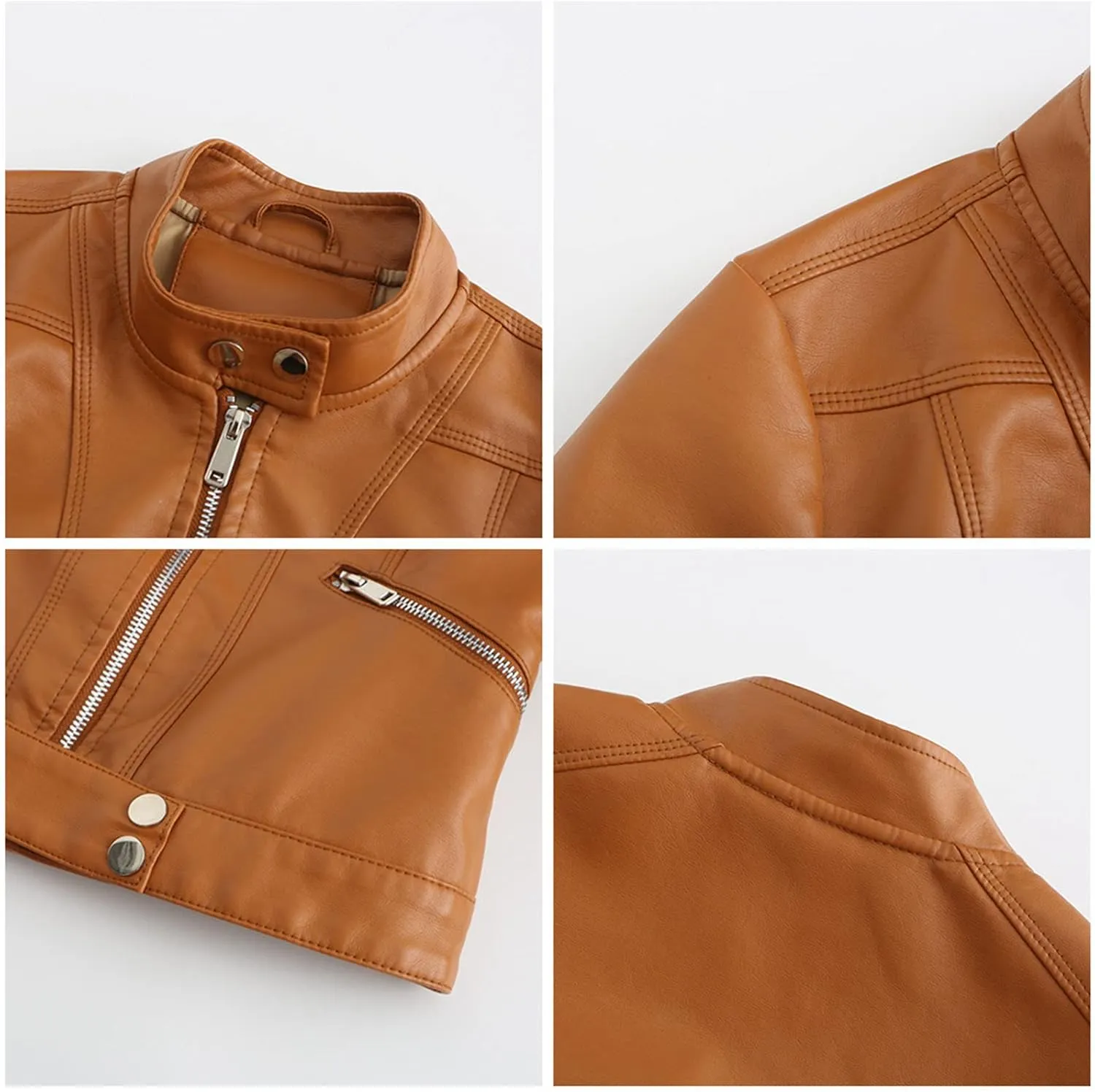 Women's Biker Moto Leather Jacket, PU Slim Short Zip Up Coat Jacket Outerwear