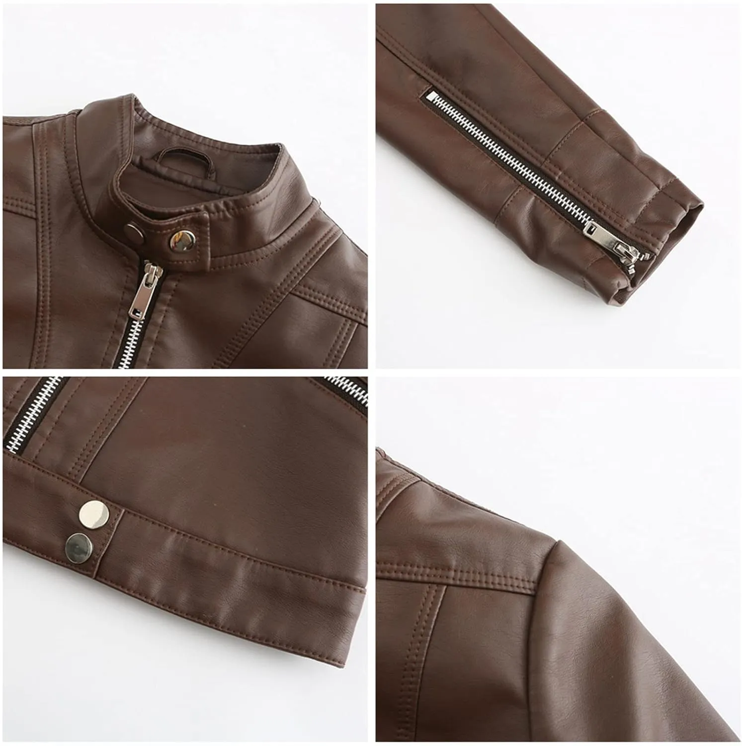 Women's Biker Moto Leather Jacket, PU Slim Short Zip Up Coat Jacket Outerwear