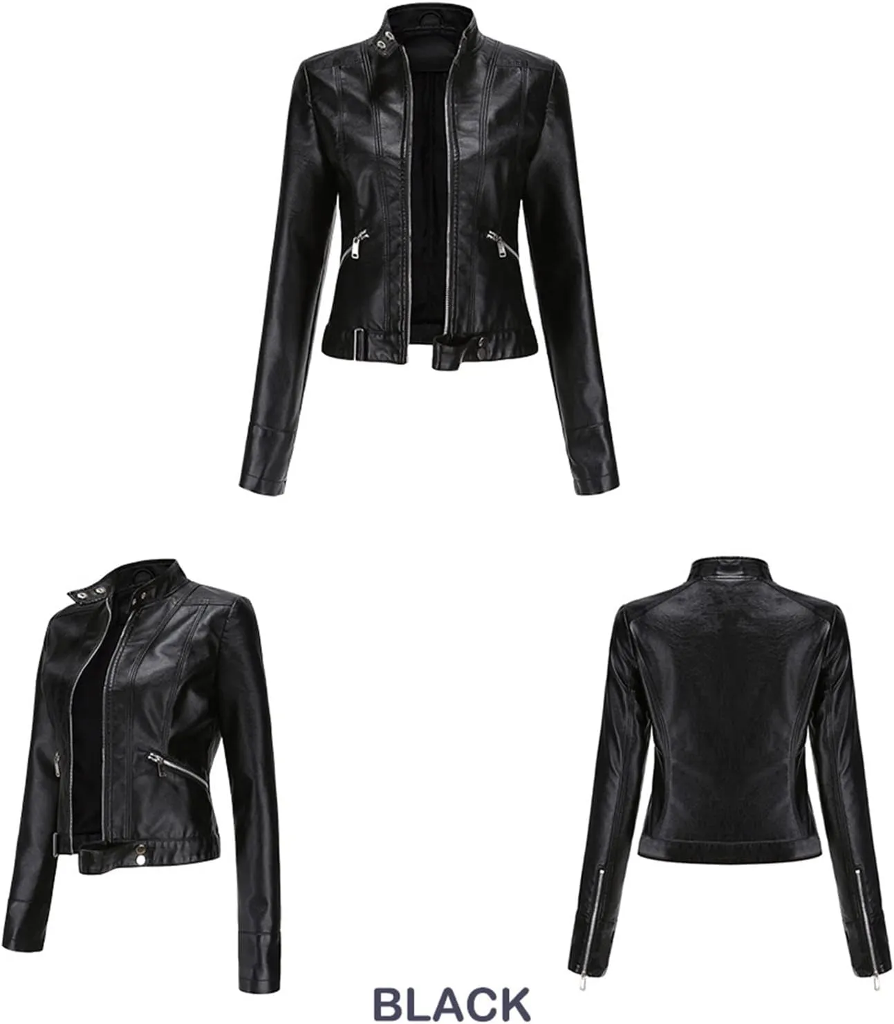 Women's Biker Moto Leather Jacket, PU Slim Short Zip Up Coat Jacket Outerwear