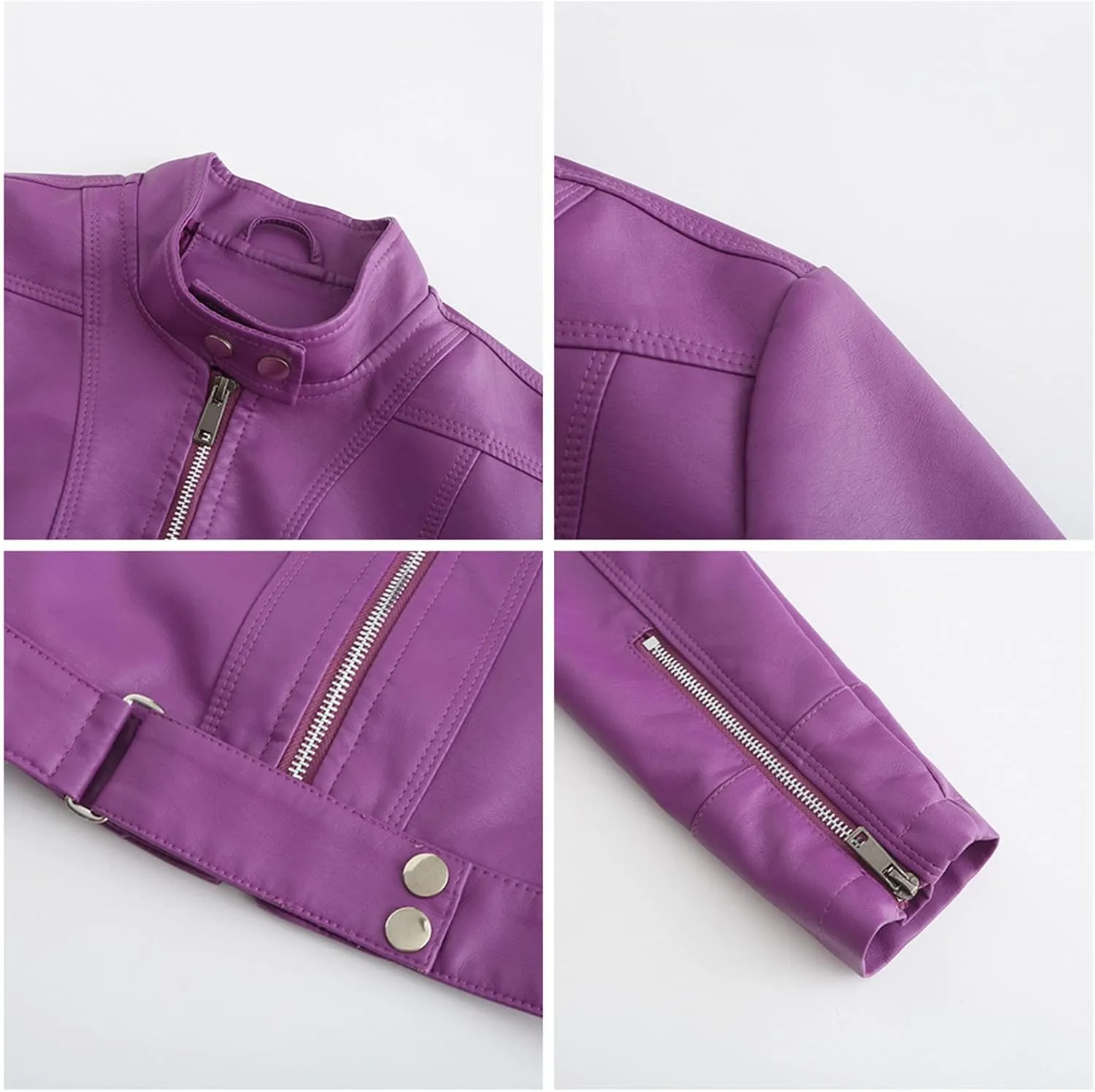 Women's Biker Moto Leather Jacket, PU Slim Short Zip Up Coat Jacket Outerwear