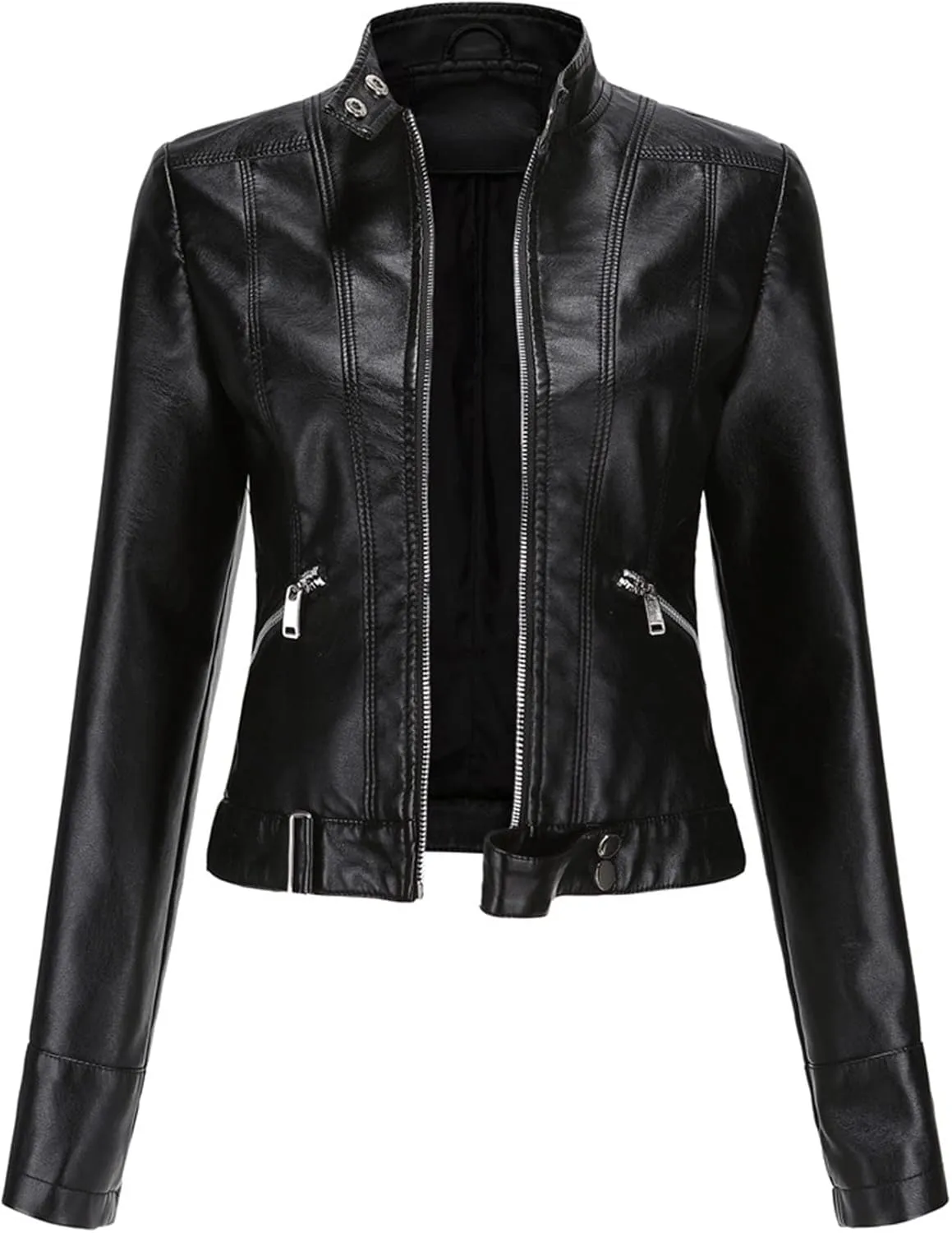 Women's Biker Moto Leather Jacket, PU Slim Short Zip Up Coat Jacket Outerwear