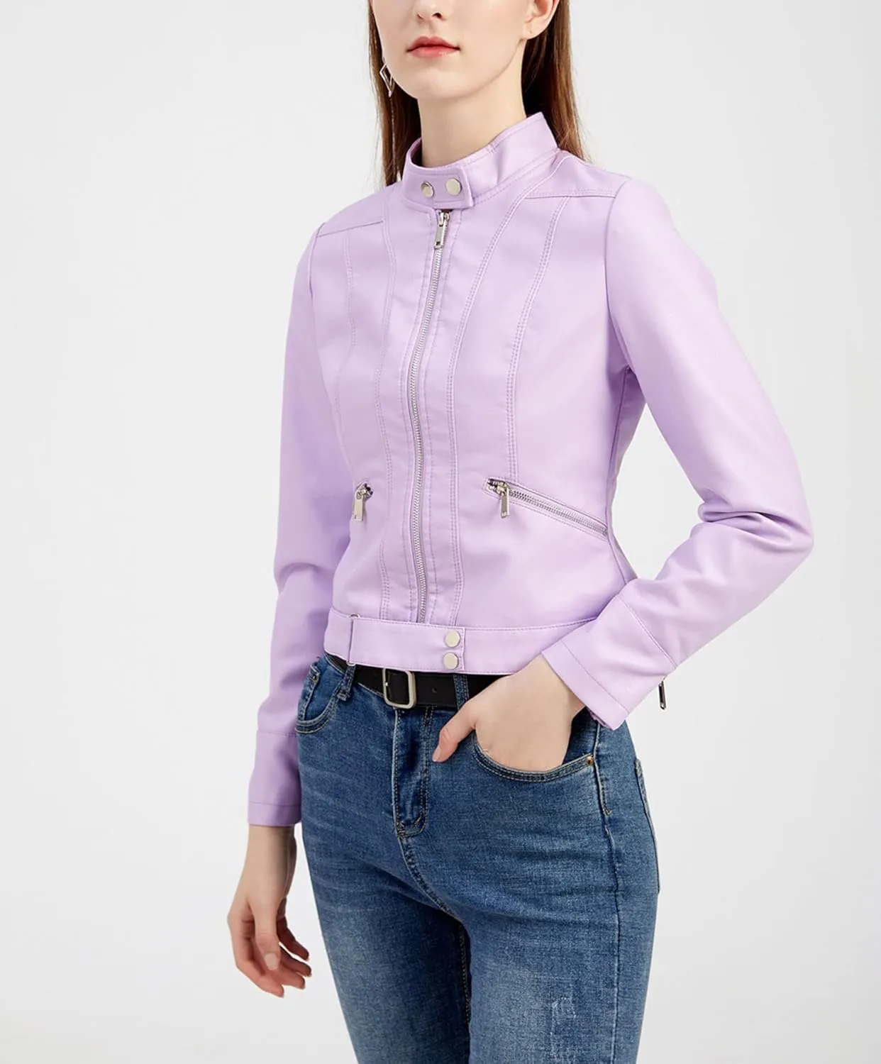Women's Biker Moto Leather Jacket, PU Slim Short Zip Up Coat Jacket Outerwear