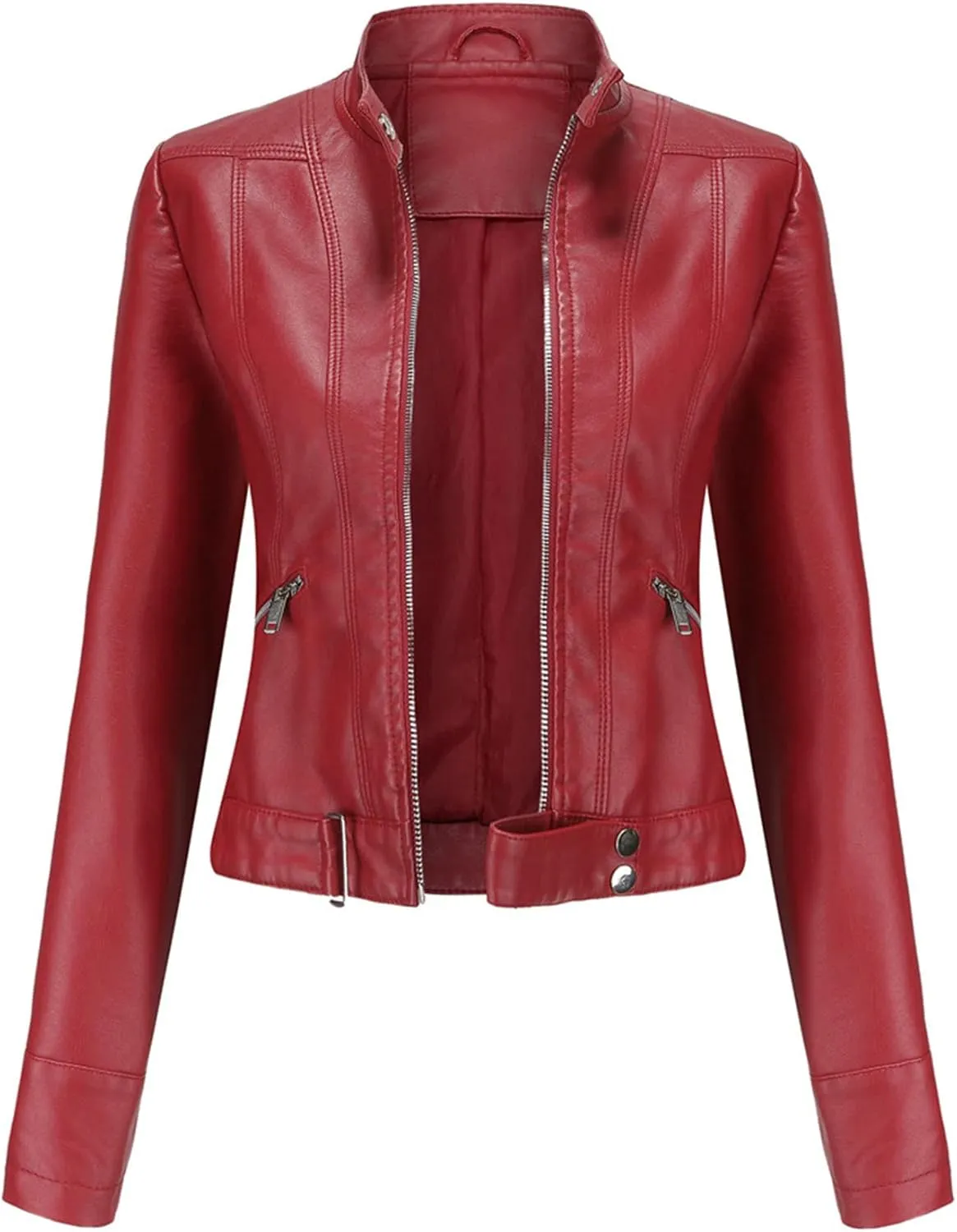 Women's Biker Moto Leather Jacket, PU Slim Short Zip Up Coat Jacket Outerwear