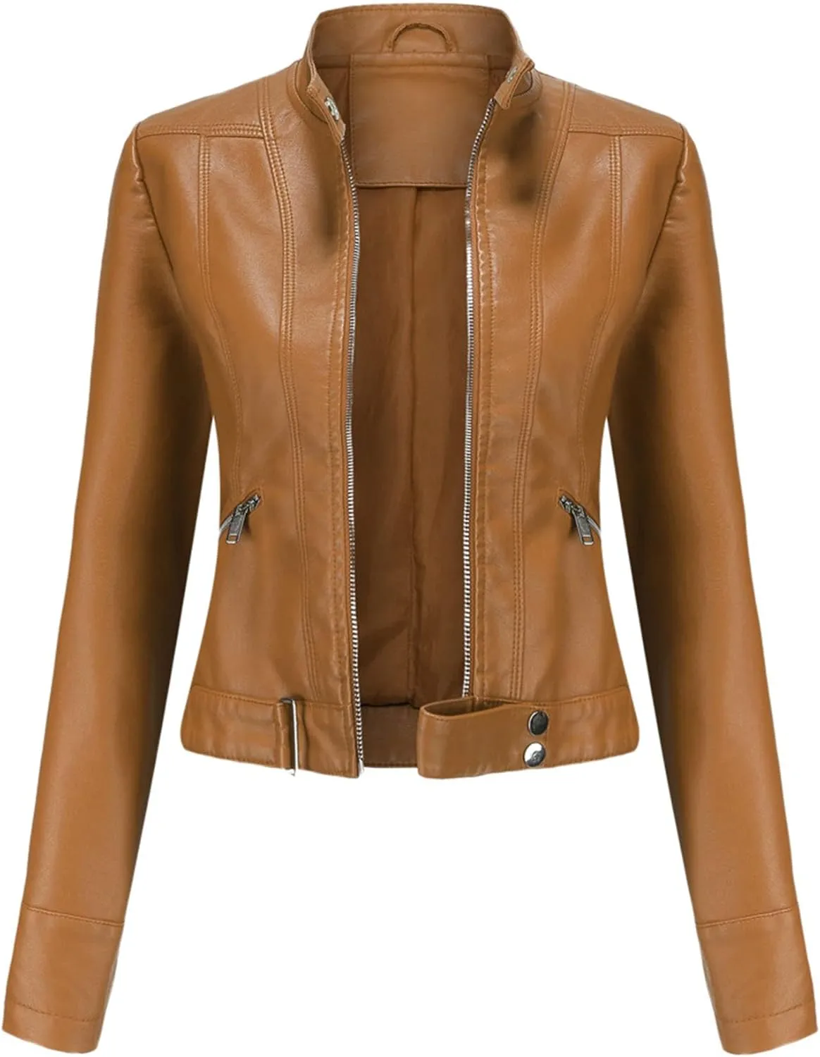 Women's Biker Moto Leather Jacket, PU Slim Short Zip Up Coat Jacket Outerwear