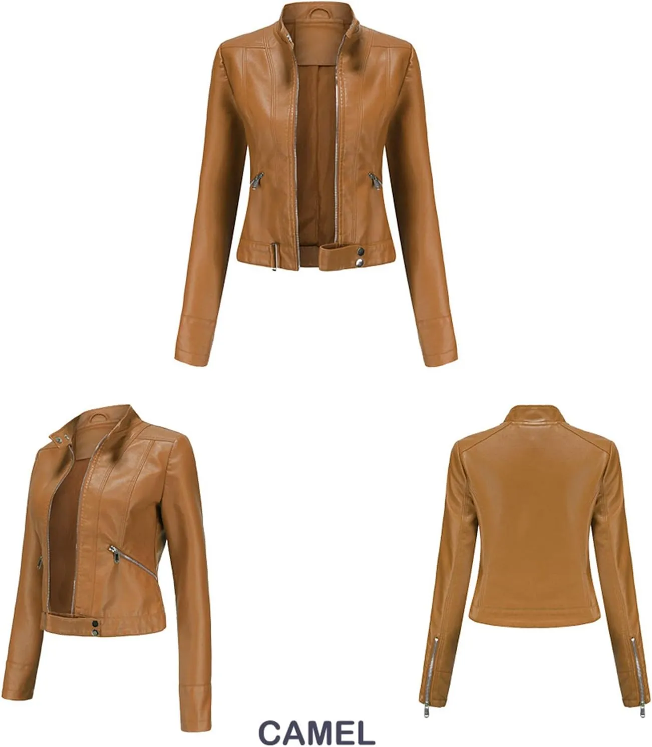 Women's Biker Moto Leather Jacket, PU Slim Short Zip Up Coat Jacket Outerwear