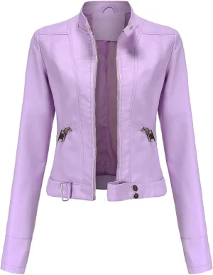 Women's Biker Moto Leather Jacket, PU Slim Short Zip Up Coat Jacket Outerwear
