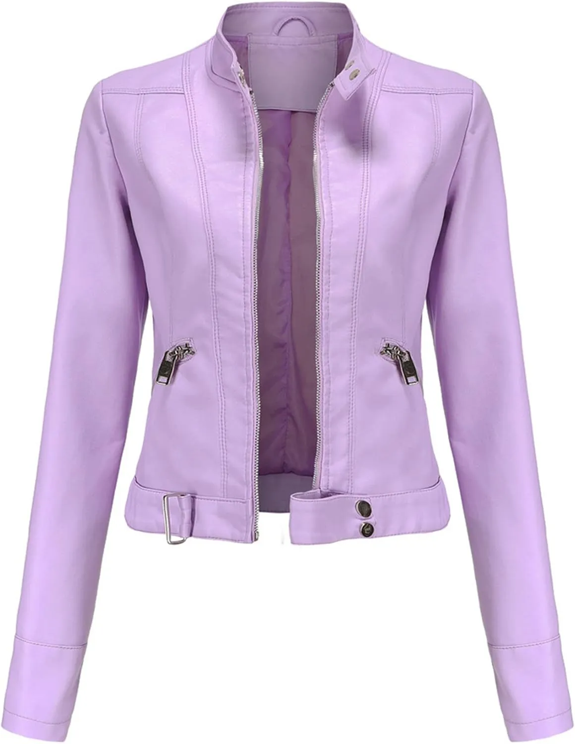 Women's Biker Moto Leather Jacket, PU Slim Short Zip Up Coat Jacket Outerwear